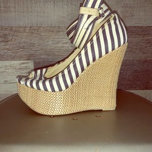 Striped wedges with ankle strap